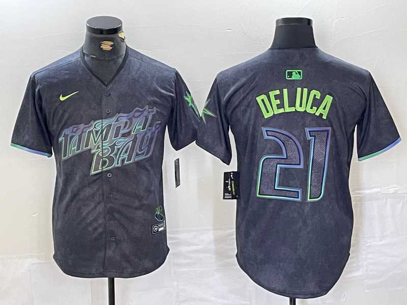 Men%27s Tampa Bay Rays #21 Jonny DeLuca Charcoal 2024 City Connect Limited Stitched Jersey->tampa bay rays->MLB Jersey